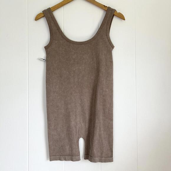 Pants - Vital Life Brown Ribbed Sleeveless Fitted Romper One Piece Women's Medium